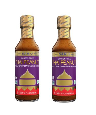 San-J Gluten Free Thai Peanut Sauce | Kosher, Non GMO, No Artificial Preservatives, FODMAP Friendly | Perfect Mildly Spicy Dipping Sauce for Your Favorite Dishes | 10 Fl Oz (Pack of 2) Peanut 10 Fl Oz (Pack of 2)