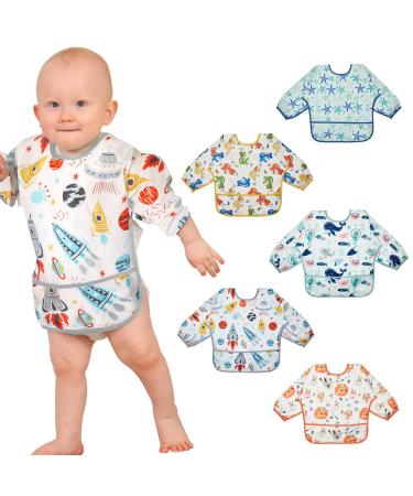 Lictin Bibs with Sleeves 5 Pcs EVA Unisex Feeding Baby Bibs Waterproof Long Sleeve Bib Apron Lovely Cute Cartoon Bibs for Infant Toddler 0-24 Months 0-2 Years Multicolor2