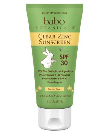 Babo Botanicals Clear Zinc Sunscreen Lotion SPF 30  100% Mineral Active  Non-Nano  Summer Scent  Vegan - 3 oz. 3 Fl Oz (Pack of 1)