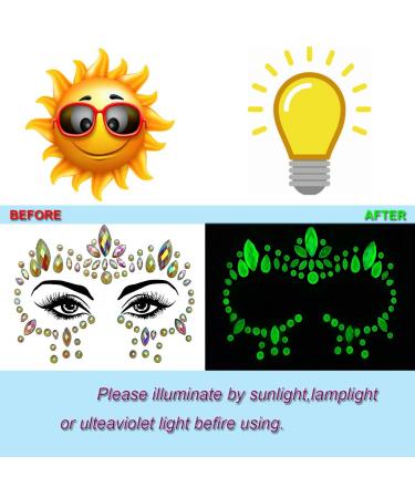 Meredmore Noctilucent Glow in the Dark Face Gems - 8 Sets Rave Body Stickers for Women | Luminous UV Blacklight Tattoos & Mermaid Accessories - Perfect for Halloween & Festivals - Pattern 5 - Buy Online on GoSupps.com