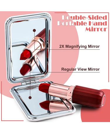 Compact Magnifying Travel Mirror Set - Double Sided 1X/2X Magnification, Marble Design - Perfect Gift for Women, Girls, Graduation, Birthday or Christmas - Buy Online on GoSupps.com