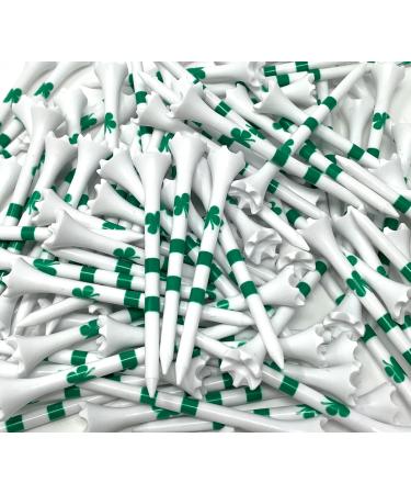 NorthPointe Four Leaf Clover/Shamrock 3  Plastic Golf Tees  White with Green - 100 Tees in Bulk