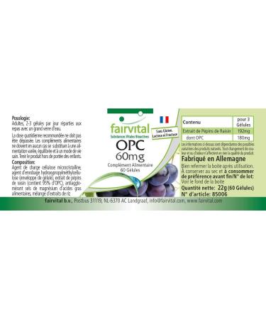 Fairvital | OPC 60 mg - for 2 months - VEGAN - 60 capsules - Grape seed extract - oligomeric proanthocyanidins - Buy Online on GoSupps.com