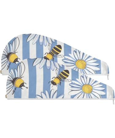 Super Absorbent Daisy Bees Hair Towel 2 Pack | Quick Dry Hair Turbans for Women & Girls - Buy Online on GoSupps.com