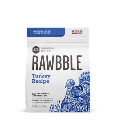 BIXBI Rawbble Freeze Dried Dog Food, Turkey Recipe, 12 oz - 96% Meat and Organs, No Fillers - Pantry-Friendly Raw Dog Food for Meal, Treat or Food Topper - USA Made in Small Batches