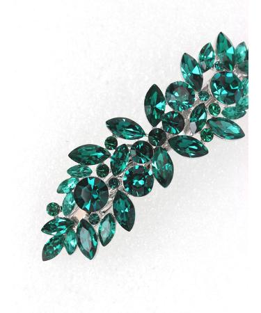 Faship Green Rhinestone Crystal Floral Hair Barrette Clip - Stunning Hair Accessory - Buy Online on GoSupps.com