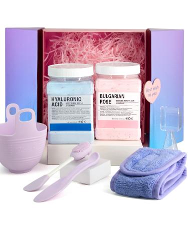 Jelly Mask Set Hyalorunic Acid Jelly Masks For Facials Professional Rose Hydro Jelly Face Mask Moisturizing Hydrating DIY Rubber Mask With Facial Mask Mixing Bowl Set Headband Gift Set