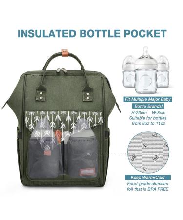 Lekebaby Dark Green Diaper Backpack - Multifunctional Large Capacity Baby Bag with Diaper Pad for Travel | Ideal for On-the-Go Parents - Buy Online on GoSupps.com