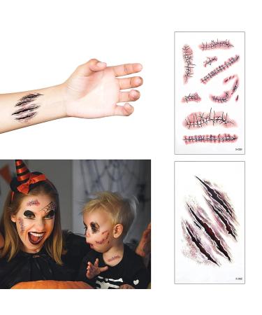 Molain 10pc Temporary Tattoo Stickers - Horror Bloody Wound Stitch Scar Scab Halloween Easter Decorations for Women, Men, Kids - Buy Online on GoSupps.com