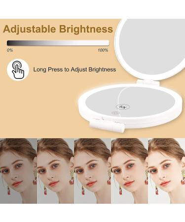 TOUCHFEEL Travel Mirror with Light - Double Sided Folding, 5X Magnifying, Rechargeable LED Vanity Mirror - 3 Color Lights, Adjustable Brightness - Buy Online on GoSupps.com