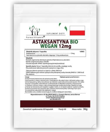 Forest Vitamin Astaxanthin 12mg - Natural Bio Antioxidant - 60 Vegan Oil Capsules for Health & Beauty - Buy Online on GoSupps.com