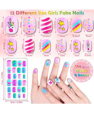 144-Piece Kids Press on Nails | Acejoz Summer Style Fake Nails for Girls | Sea Green Full Cover False Fingernails for Children - Nail Art Decoration - Buy Online on GoSupps.com