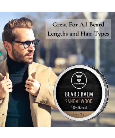 Striking Viking Sandalwood Beard Balm - 100% Natural Beard Conditioner - Styles, Strengthens & Softens - Organic Shea Butter, Tea Tree, Argan & Jojoba Oils - 2 oz - Buy Online on GoSupps.com