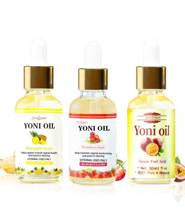 3Pck Yoni Oil for Women PH Balance Feminine Oil for Women Vaginal Dryness Moisturizer Strawberry Body Oil for Eliminates Odor Yoni Oil for Smell and Taste Perfume Oil Massage Oil Passion fruit Scent Pineapple Strawberry