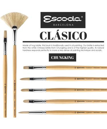 Escoda Clasico 4528 Long Handle Oil & Acrylic Paint Brush, Size 8 Short Filbert - Chungking Hog Bristle - Buy Online on GoSupps.com