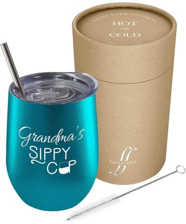 Fancyfams Grandma's Sippy Cup Tumbler - 12oz Stainless Steel Insulated Wine Tumbler with Lid & Straw | New Grandma & Funny Birthday Gift - Turquoise - Buy Online on GoSupps.com