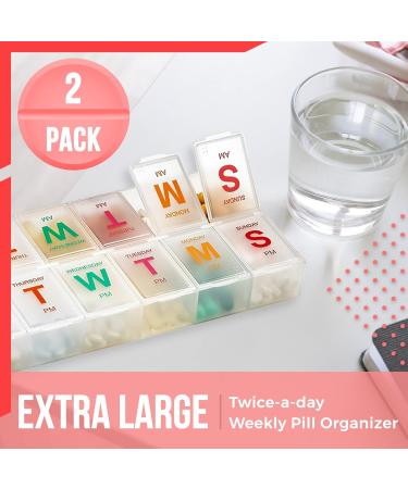 Large Weekly Pill Organizer (2 Pack) - XL AM PM Pill Box with Braille & Glow in the Dark - Easy to Read 7 Day Medication Case for Pills & Supplements - Buy Online on GoSupps.com