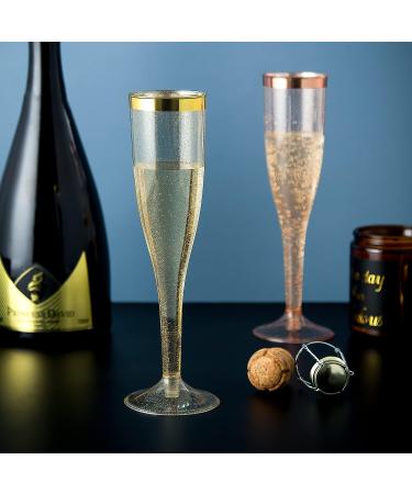 Rose Gold Plastic Champagne Flutes - 30 Pack, 6.5 Oz, Disposable Toasting Glasses for Wedding Party - Gold Glitter Plastic Mimosa Glasses - Pink Cups - Buy Online on GoSupps.com