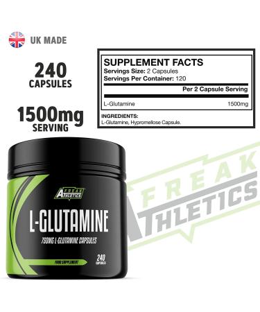 L-Glutamine 750mg Per Capsule - 1500mg Serving Size - High Strength Amino Acid for Muscle Performance & Recovery | 240 Capsules - Buy Online on GoSupps.com