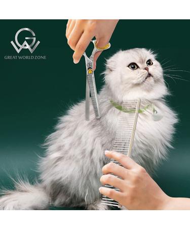 GW 8.5'' Thinning Grooming Scissor for Cats and Dogs - 50 Teeth Professional Shears with Yellow Jeweled Screw, J2 Stainless Steel, Safety Round Tip - Silver - Buy Online on GoSupps.com