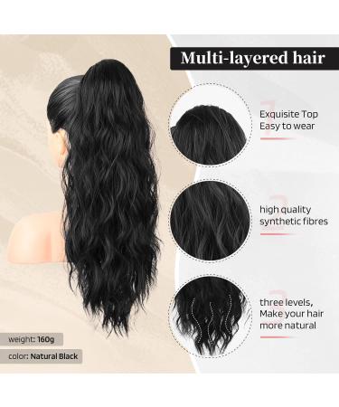 Flufymooz 22 Inch Drawstring Ponytail Extension - Long Curly Wavy Synthetic Hairpiece for Women - Natural Black - Perfect for Daily Use and Parties - Buy Online on GoSupps.com