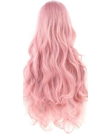 YEESHEDO 32 Inch Long Wavy Curly Cosplay Wig with Bangs - Heat Resistant Synthetic Hair for Women - Pink - Buy Online on GoSupps.com