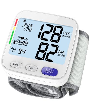 Blood Pressure Monitor Wrist Cuff - Accurate Automatic Digital BP Cuff Machine for Home Use, XL Wrist 5.3" - 8.5", Large LCD w/ Backlit, 2x199 Memory, Irregular Heartbeat Pulse Detector, U62GH White