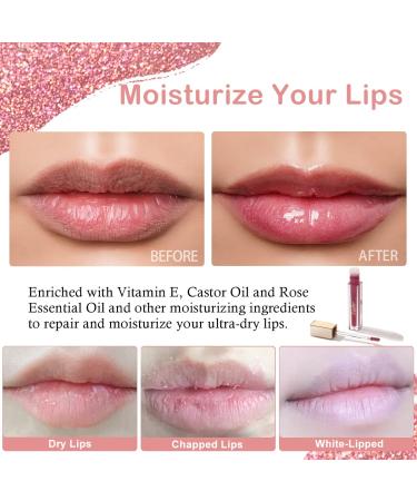 Oulac Clear Glitter Lip Plumper Gloss | Mirror Finish | Moisturizing & Reduce Fine Lines | Non Sticky Lip Gloss for Girls Women | 4.5ml/0.15fl.oz Mauve Pink - Glamorize (C08) - Buy Online on GoSupps.com