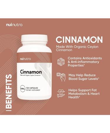 NUI NUTRA Organic Ceylon Cinnamon Supplement 1200mg - 120 Capsules | Gluten Free & Non GMO for Cardiovascular Support - Buy Online on GoSupps.com