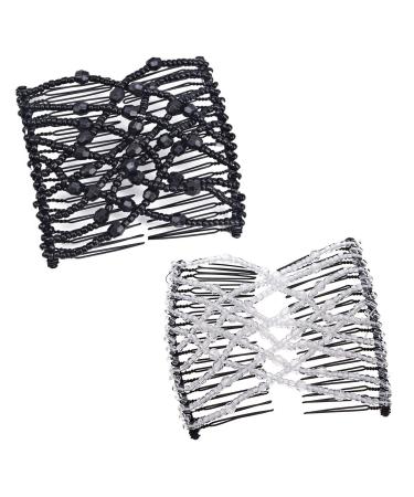 2PCS Stretch Beaded Hair slide Elastic Pearls Double Comb Vintage Double Slide Clips Combs Magic Hair Combs DIY Hair Accessories for Women