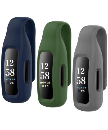 HSWAI 3-Pack Clips Replacement for Fitbit Inspire 2/Fitbit Inspire 3, Soft Comfortable Silicone Clip 360Protection Holder Accessory Compatible with Fibit Inspire 2/3(Army Green/Navy/Gray navy/ gray/ army green