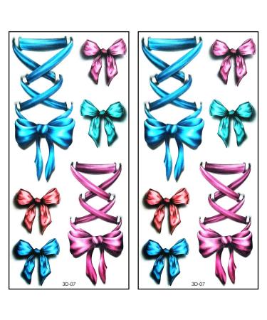 Tattoos 2 Sheets Red Blue Pink Bow Ribbon Cartoon Tattoo Vintage Style Art Body Temporary Tattoos Fake Waterproof Removable Stickers Party for Kid Teens Men Women (13)