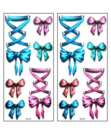 Tattoos 2 Sheets Red Blue Pink Bow Ribbon Cartoon Tattoo Vintage Style Art Body Temporary Tattoos Fake Waterproof Removable Stickers Party for Kid Teens Men Women (13)