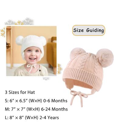 Flower Baby Girls Pompom Beanie | Knitted Soft Fall Hat for Toddler Girls 2-4 Years | Beige Winter Infant Beanies - Buy Online on GoSupps.com