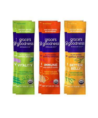 GRACE’S GOODNESS ORGANICS Vegan Plant Based Organic Vegetable Sipping Broth for Immunity, Vitality, Digestive Wellness | Paleo, Keto, Gluten Free, Whole 30, and non GMO | (Variety Pack, 6 Pack) Variety Pack (6 Pack) 1 Co