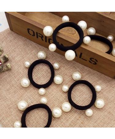 10 Pcs Women's Artificial Pearl Black Hair Ropes - Seamless Hair Bands for Ponytails - Hair Friendly Accessories - Buy Online on GoSupps.com