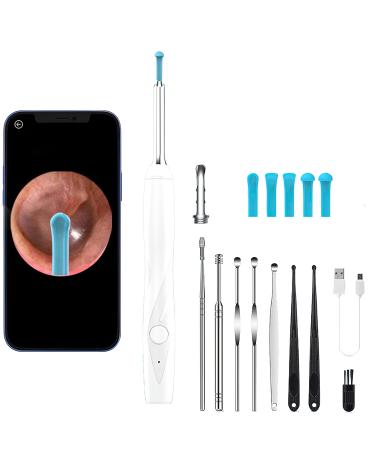 Wireless Ear Wax Removal Endoscope with 1080P FHD Camera and 6 LED Lights - Compatible with iPhone iPad and Android Smartphones - Safely and Easily Remove Earwax with Otoscope Tools(White)