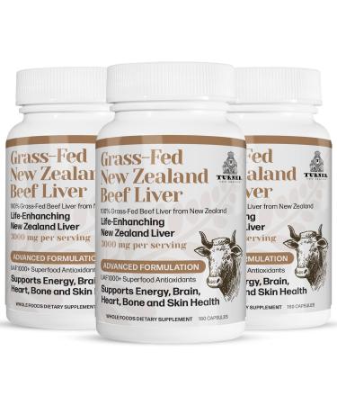TURNER New Zealand 100% Live-Grass-Fed Beef Liver 540 Capsules Supports Energy Production Detoxification Digestion Immunity and Full Body Wellness Non-GMO 3000mg