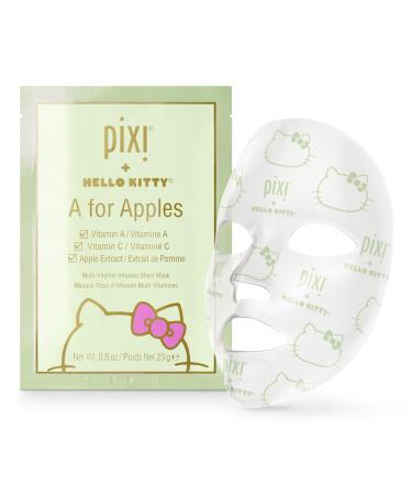 Pixi + Hello Kitty A for Apples Sheet Mask Instantly Hydrating & Brightening Facial Mask Infused with Vitamin A Vitamin C and Apple Extract 3 Masks Per Box 3 x 0.8 oz / 23 gm