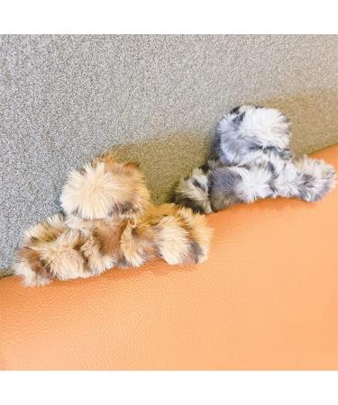 BETHYNAS Leopard Print Faux Fur Hair Clip - Brown | Soft Hair Claw Clip for Women and Girls - Buy Online on GoSupps.com