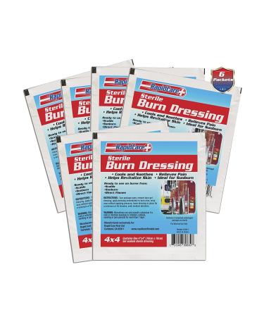 First Aid Burn Dressing Hydrogel Burn & Wound Care Dressing Pads Soothes & Protects All Burns Cuts & Wounds Contains Aloe Vera Lidocaine Free 4" x 4" Pack of 6 Red White & Blue