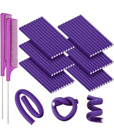 WILLBOND 60 Pieces Flexible Foam Curling Rods Twist Foam Hair Rollers No Heat Hair Rods Rollers and Stainless Steel Rat Tail Flexible Rods for Long Hair Short Hair Women Girls (Purple  0.3 x 7 Inch) 0.3 x 7 Inch Purple - Buy Online on GoSupps.com