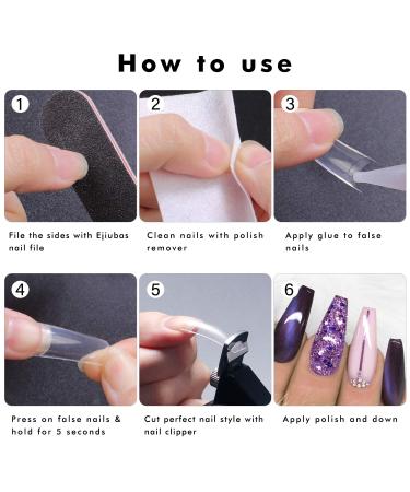 Ejiubas 500PCS Clear Coffin Nail Tips Kit with Glue - Nail Salons & DIY Nail Art - 10 Sizes - Buy Online on GoSupps.com