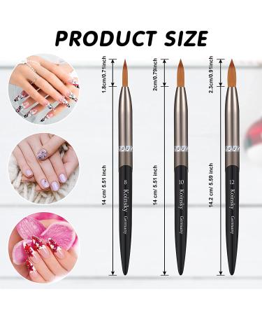 3 Pieces Oval Crimped Kolinsky Acrylic Nail Brush Set - Metal Handle Nail Art Brushes for Acrylic Manicure - Various Sizes Included - Buy Online on GoSupps.com