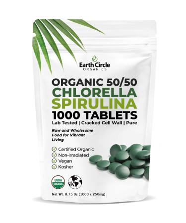 Premium Organic Chlorella / Spirulina Tablets 1000 Count (50/50) | Vegan Kosher Green Algae Superfood | Cracked Cell Wall for Maximum Absorption | High in Protein Iron Chlorophyll - Pack of 1 1000 Count (Pack of 1)