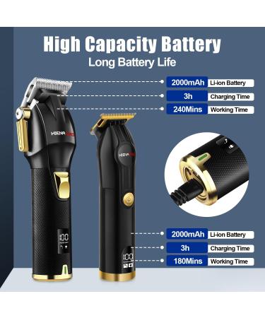 Hiena Pro Cordless T Liners Hair Clippers Set - Rechargeable Barber Trimmer with Led Display - Professional Hair Cutting Kit for Men - Black Gold - Buy Online on GoSupps.com