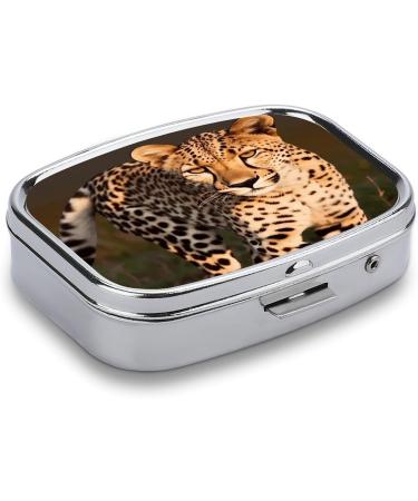 Wild Cheetah Print Pill Box - 2 Compartment Decorative Metal Organizer for Medicine & Supplements - Portable Case for Pocket or Purse - Buy Online on GoSupps.com