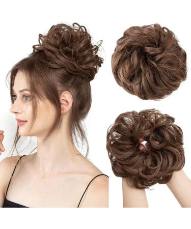 Porsmeer 2-Piece Brown Messy Hair Bun Extensions - Curly Wavy Updo Scrunchies for Women & Girls | Large Synthetic Chignons - Buy Online on GoSupps.com
