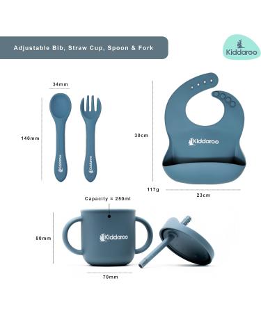 Kiddaroo Baby Weaning Set - Feeding Bib, Sippy Cup, Cutlery, Plate, Bowl - Blue | Baby Led Weaning Essentials with eBook - Buy Online on GoSupps.com