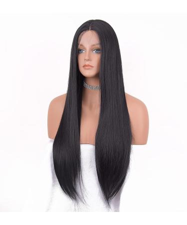 VEBONNY Glue Free 24 Inch Natural Black Wig for Women - Realistic Synthetic Hair Light Black Middle Part Style #074 - Buy Online on GoSupps.com